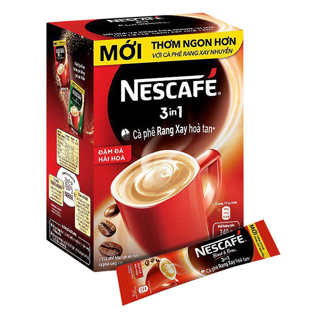 NESCAFE Đỏ Hộp cà phê hòa tan 3in1 20 gói x 17g Đậm đà hài hòa Date mới