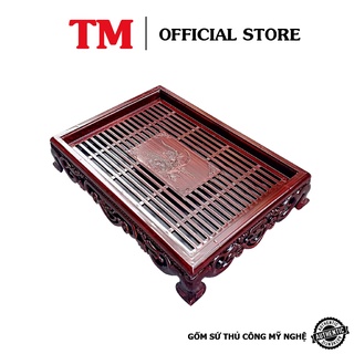 Khay trà nhựa giả vân gỗ đựng ấm chén Xưởng Gốm TM Bát Tràng