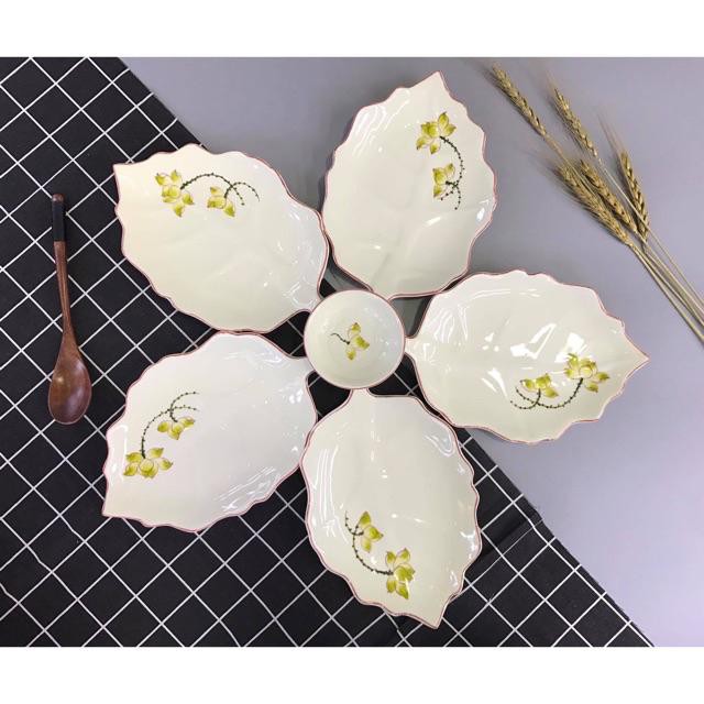 Set đĩa hoa trang trí món ăn gốm Bát Tràng (Chọn mẫu)