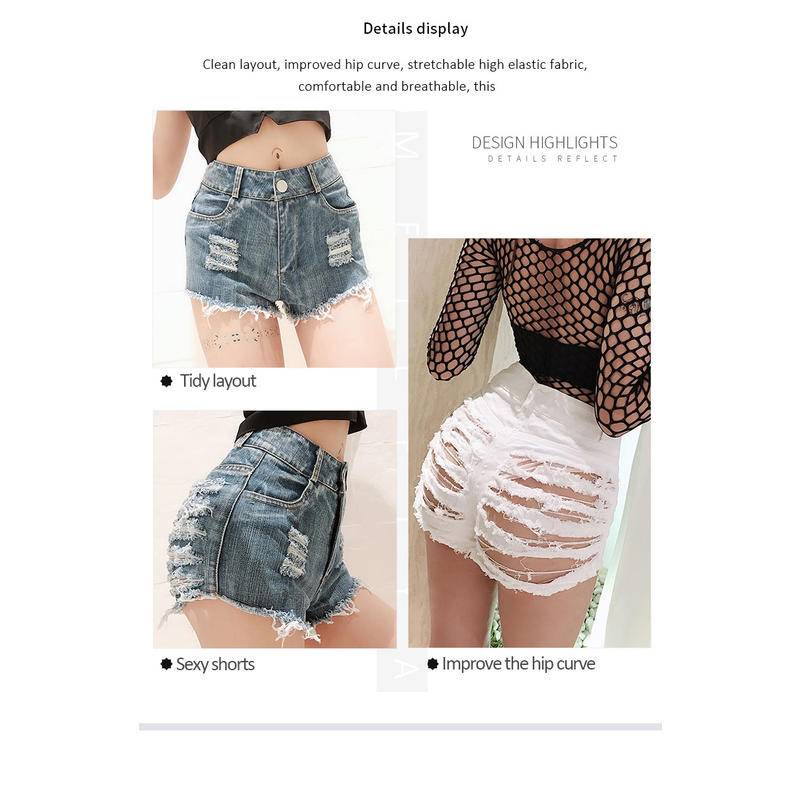 672#summer Quần short denim Lưng Cao Thiết Kế Xẻ Rách Thời Trang Quyến Rũ Cho Nữ