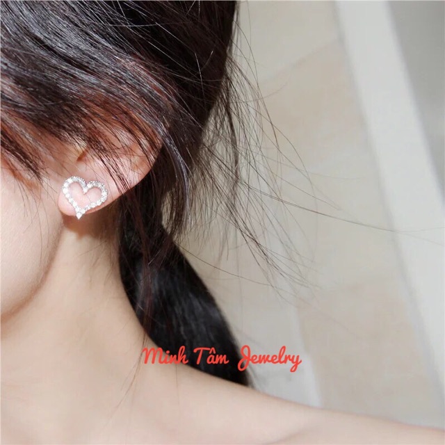 Bông tai hình trái tim nạm đá bạc S925 cao cấp