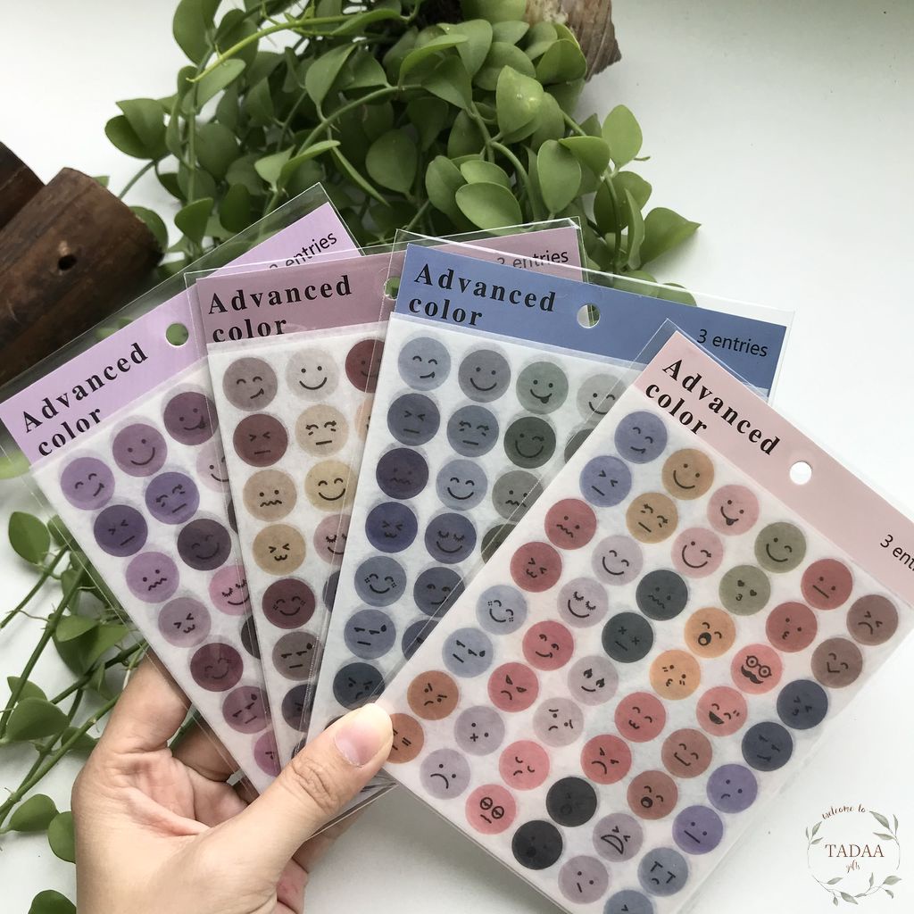 Set 3 sticker tròn emoji cảm xúc nhiều màu sắc dùng để trang trí nhật ký, sổ tay, bullet journal, mood tracker