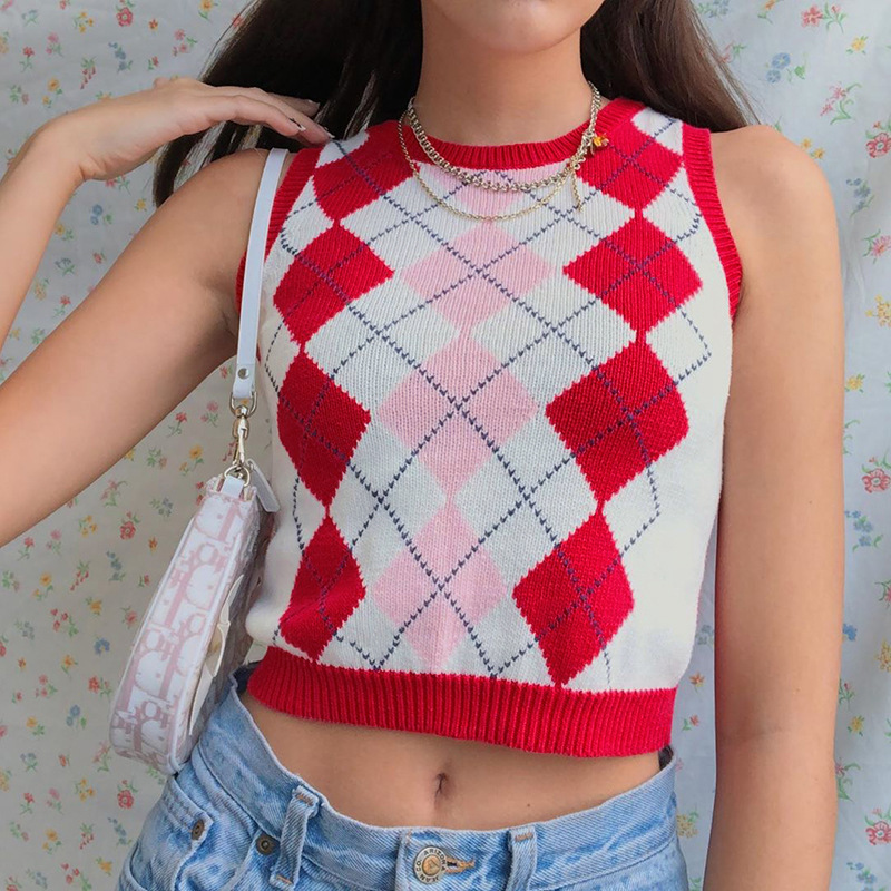 Áo croptop dệt kim chất vải cotton xẻ cổ chữ V xinh xắn cho phái nữ