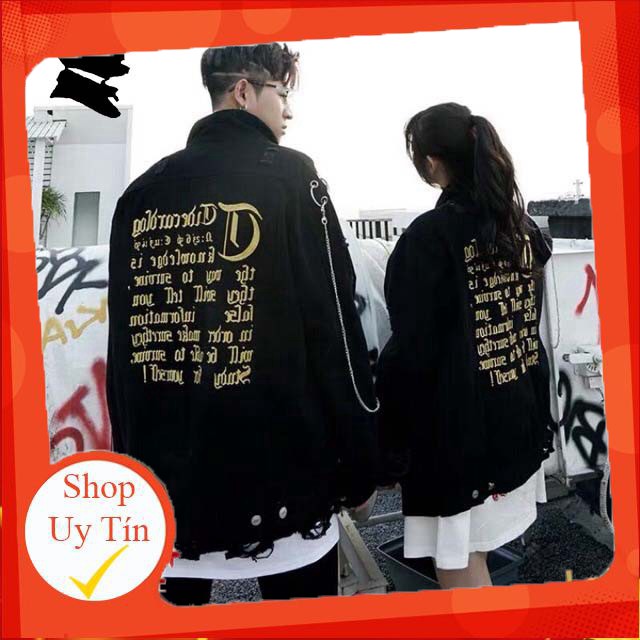 áo khoác denim, áo jean nam oversize unisex in nhiều chữ sau lưng