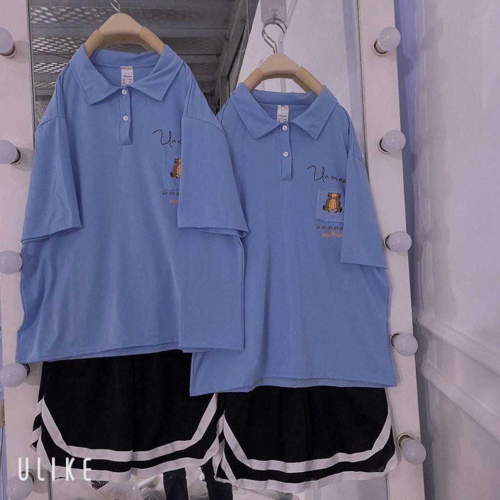 Áo thun POLO nữ tay lỡ có cổ phông form rộng freesize unisex mặc đi học, cặp, nhóm, lớp in hình DỄ THƯƠNG PL 06 👌