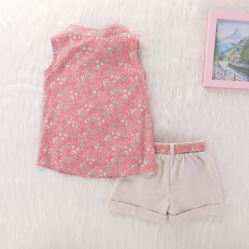 Set Áo Thun Tay Ngắn &amp;Amp; Quần Short In Hoa Cho Bé Gái