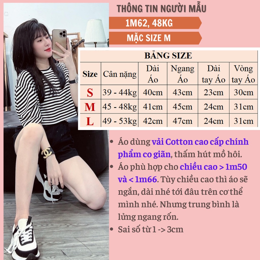 Áo croptop nữ form rộng tay lỡ cổ tròn trễ vai vải cotton chính phẩm co giãn kẻ sọc ngang Geleva GE933 | BigBuy360 - bigbuy360.vn