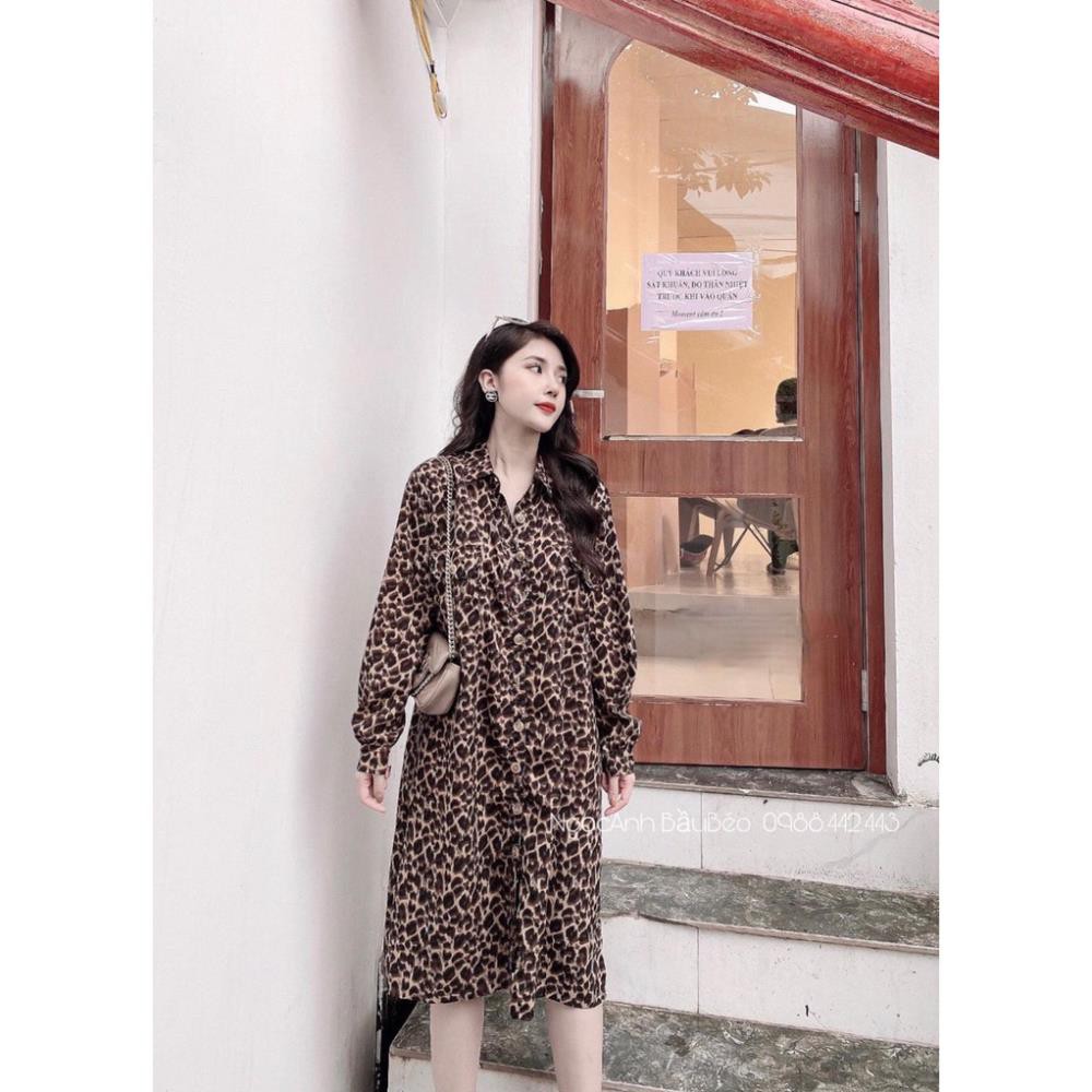 Váy bầu sơ mi dáng dài bầu và sau sinh da beo