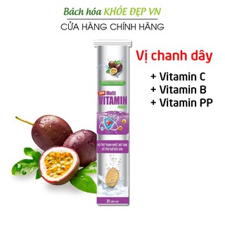 Viên sủi hương chanh leo Multivitamin Pluswsz+ Vitamin C, B, PP - Tuýp 20 viên