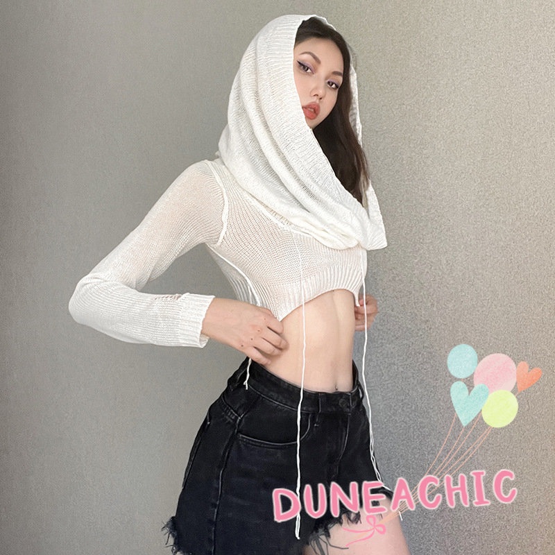 DUNEA Áo hoodie dệt kim tay dài thời trang dành cho nữ