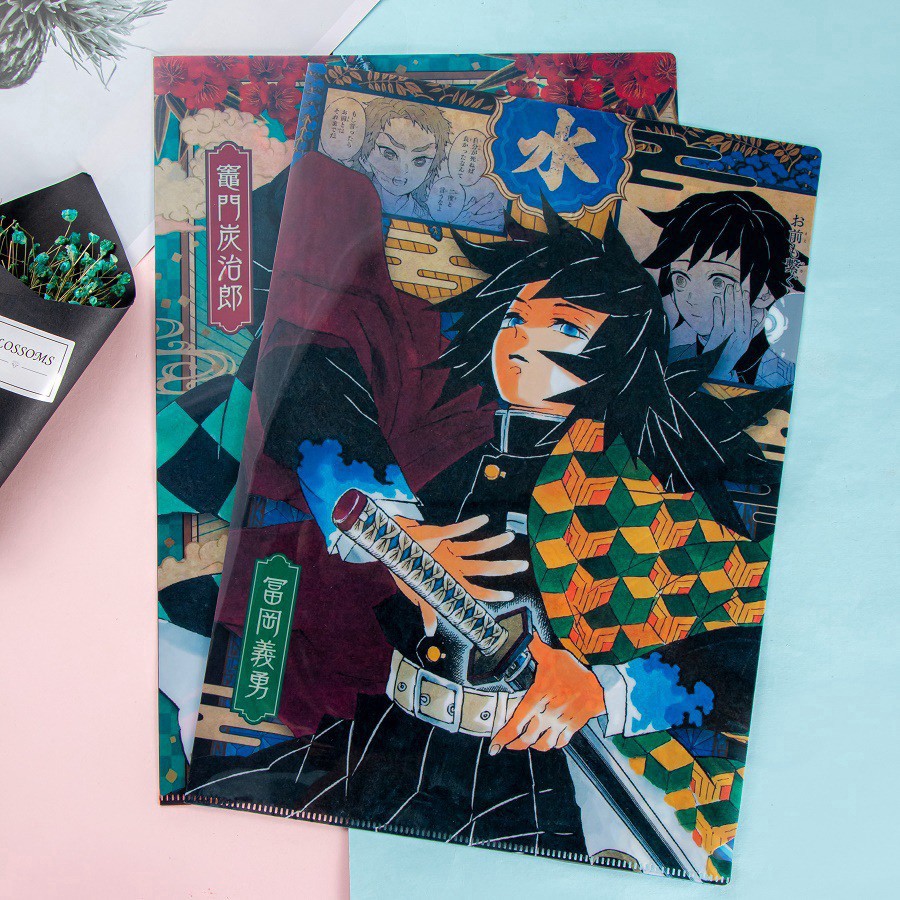 COSER KING 1Pcs A4 Folder File Cartoon Pattern A4 Folder Anime Demon Slayer Kimetsu No Yaiba Cosplay