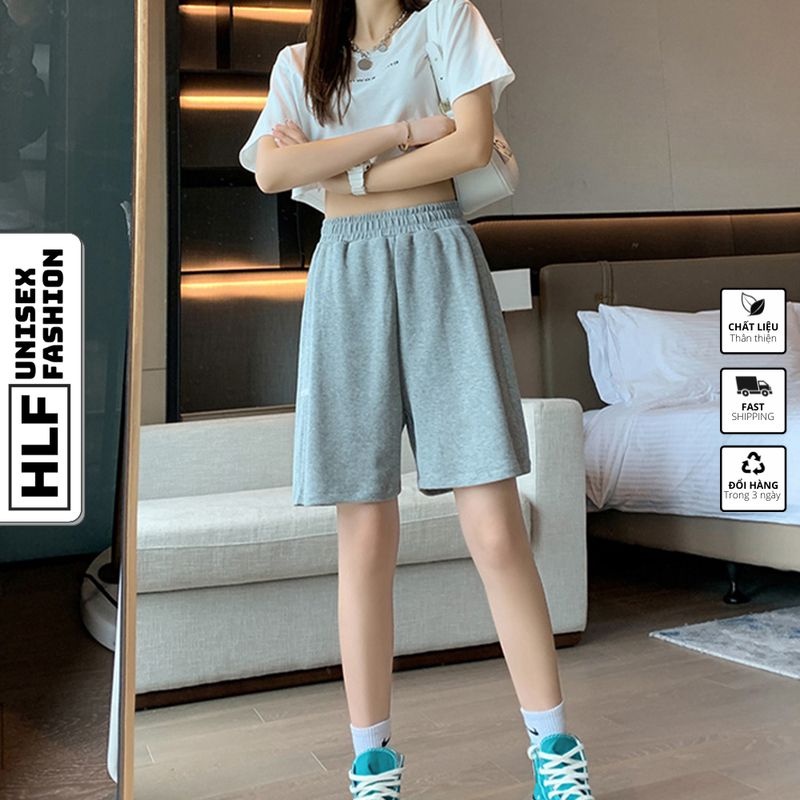 [Mã FAMARAL1 giảm 10K đơn 50K] Quần đùi nam nữ ống rộng Unisex basic, quần jean short nữ HLFashion