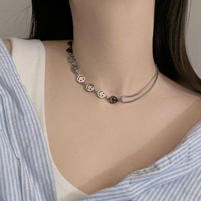 Dây Chuyền Xích Teapear Nửa Phối Mặt Cười Inox ko gỉ Màu Bạc