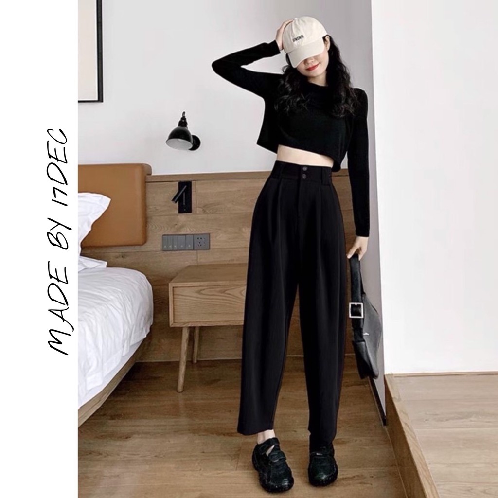 Quần baggy dáng thụng 17DEC, quần tây nữ cạp cao ống rộng dáng bom cao cấp | BigBuy360 - bigbuy360.vn