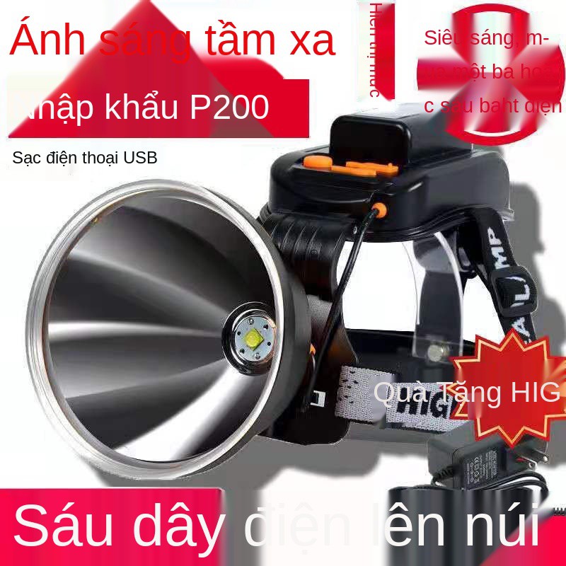 Đèn pha ánh sáng mạnh có thể sạc lại P90 thế hệ thứ hai siêu tầm xa câu cá đêm chống thấm nước miner’s xenon