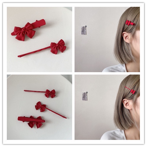 Bộ 2 Kẹp Tóc Hình Nơ Đỏ Thời Trang Cho Nữ