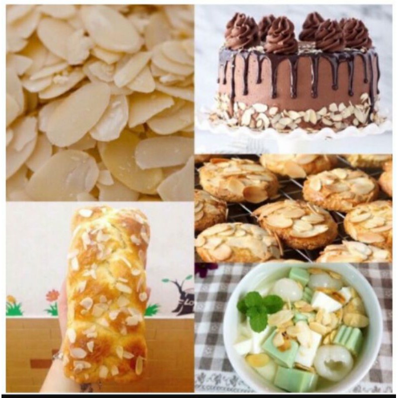 Hạnh nhân cắt lát dùng nấu chè khúc Bạch,trang trí bánh mix các loại...