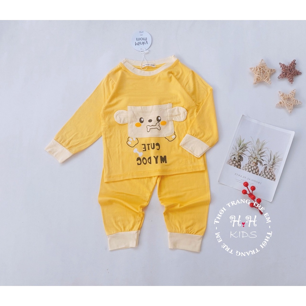 Bộ Quần Áo Dài Tay Thu Đông Cho Bé Trai Bé Gái Hình Thú Đáng Yêu Thun Lạnh Loại 1 Mềm Mịn Size 7-19kg