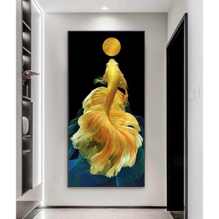 Tranh đính đá LV595 (90cm x 50cm), tranh thêu chữ thập cá chép hóa rồng DV6696 LV3553 (43cm x 59cm)