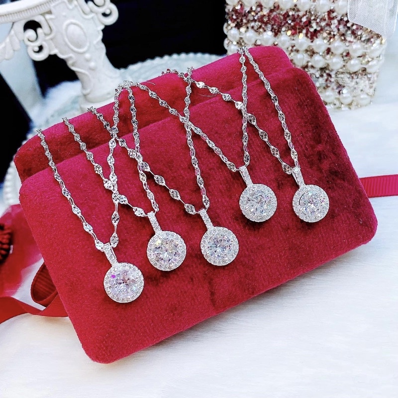 Dây chuyền nữ bạc S925 mặt đính đá , dây phay - Vàng bạc Khải Khải