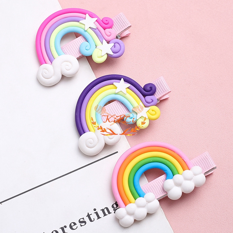 Kẹp Tóc Hình Nơ Màu Sắc Cầu Vồng Xinh Xắn Cho Bé Gái