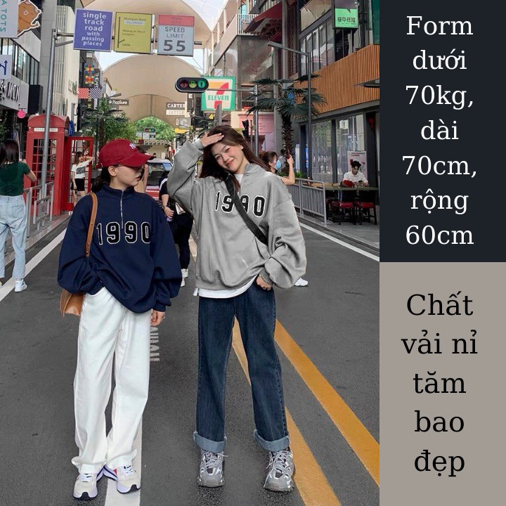 Áo sweater nữ/ Áo nỉ polo unisex dài tay form rộng tay bồng chất nỉ tăm có cổ in hình 1990 siêu ngầu RÔ STORE PL03