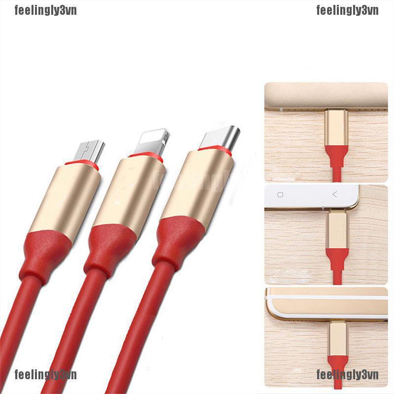 Dây cáp 3 trong 1 cổng Micro USB / Type C / iPhone iOS TO
