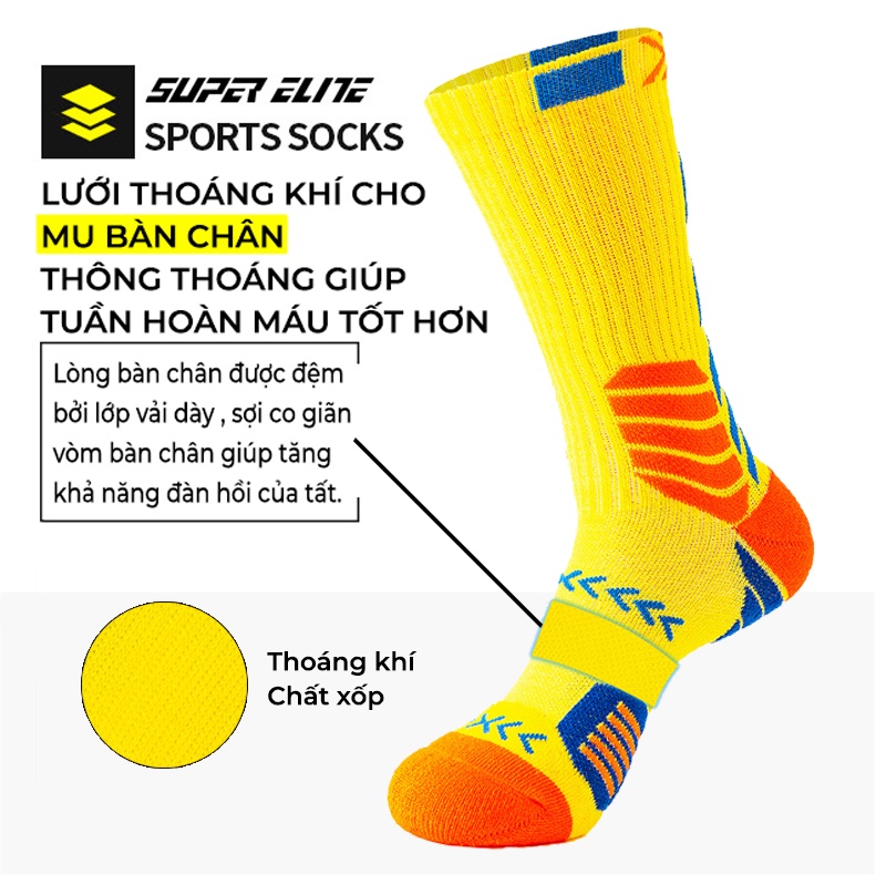 Tất Thể Thao Cổ Cao Chất Liệu Cotton Dày Dặn Chơi Bóng Rổ, Bóng Đá, Chạy Bộ