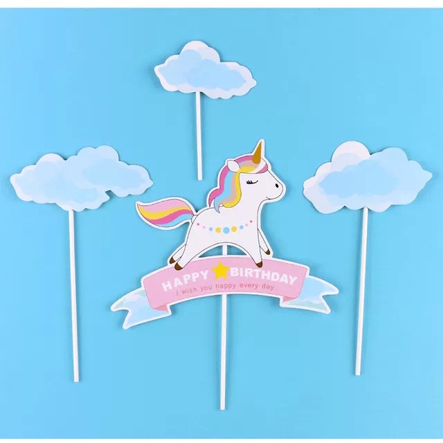 Phụ Kiện Trang trí Bánh Sinh Nhật Bánh Kem - SET THẺ CẮM NGỰA 1 SỪNG