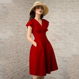 Váy tay bèo cúc giả cho người béo mập - VBEO195