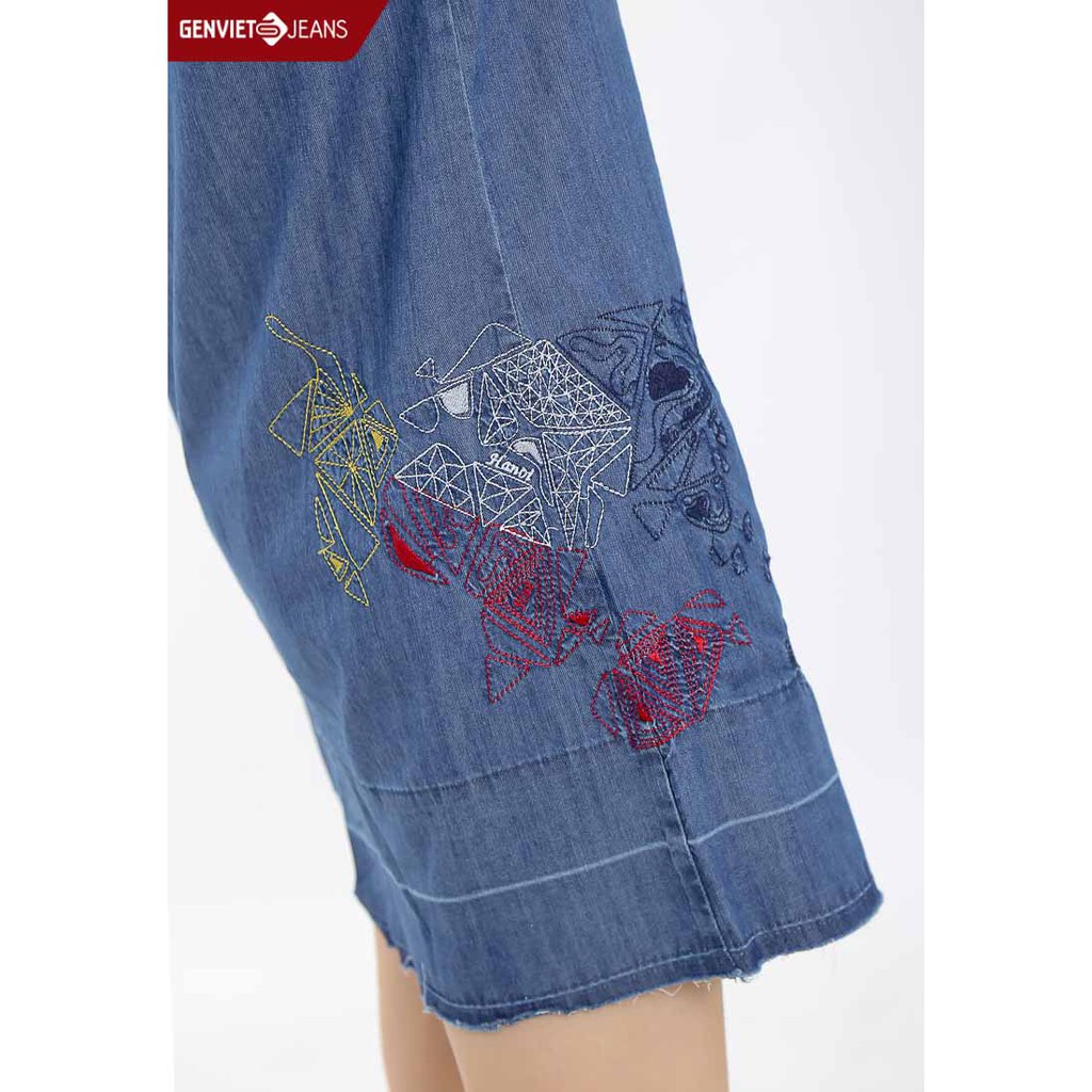 Đầm Yếm Jeans GENVIET Nữ Thêu Sườn Chất Bò Mềm Mát Cao Cấp TY523J508