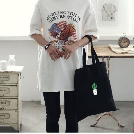 Túi Tote Túi vải Canvas Ulzzang hình xương rồng canvas dày ( kèm hình thật)