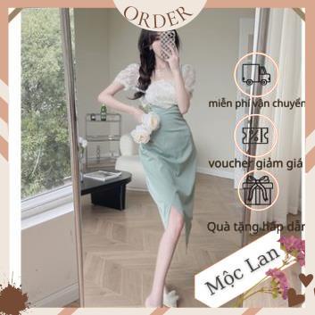 (MộcLan ORDER)Set Váy Yếm Lệch Tà Kèm Áo Ren Phong Cách Pháp (Feedback Ảnh Cuối)