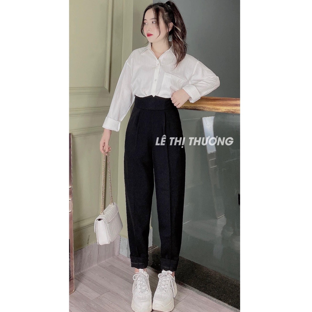 Quần Baggy Nữ Lưng Cạp Siêu Cao, Quần Dài Nữ Cạp V Khóa Sau Lưng Đi Học Đi Làm Trẻ Trung Cá Tính 2 Màu Nâu Đen_mã M1889
