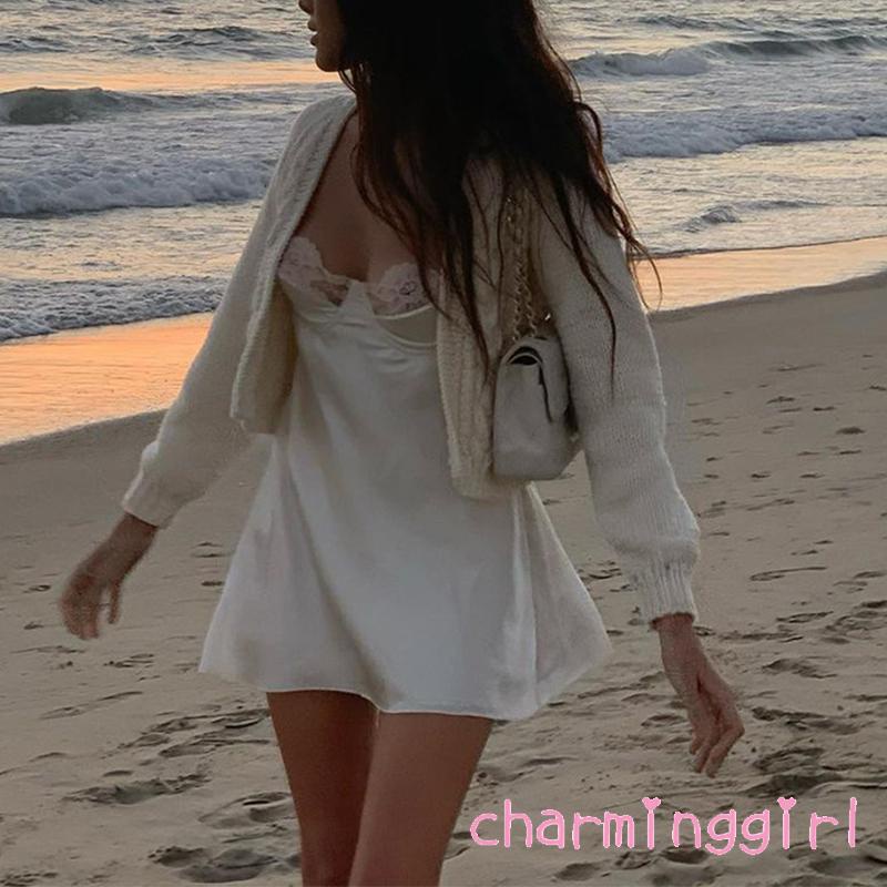 Đầm hai dây mini hở lưng thiết kế phối ren màu sắc thời trang quyến rũ dành cho nữ