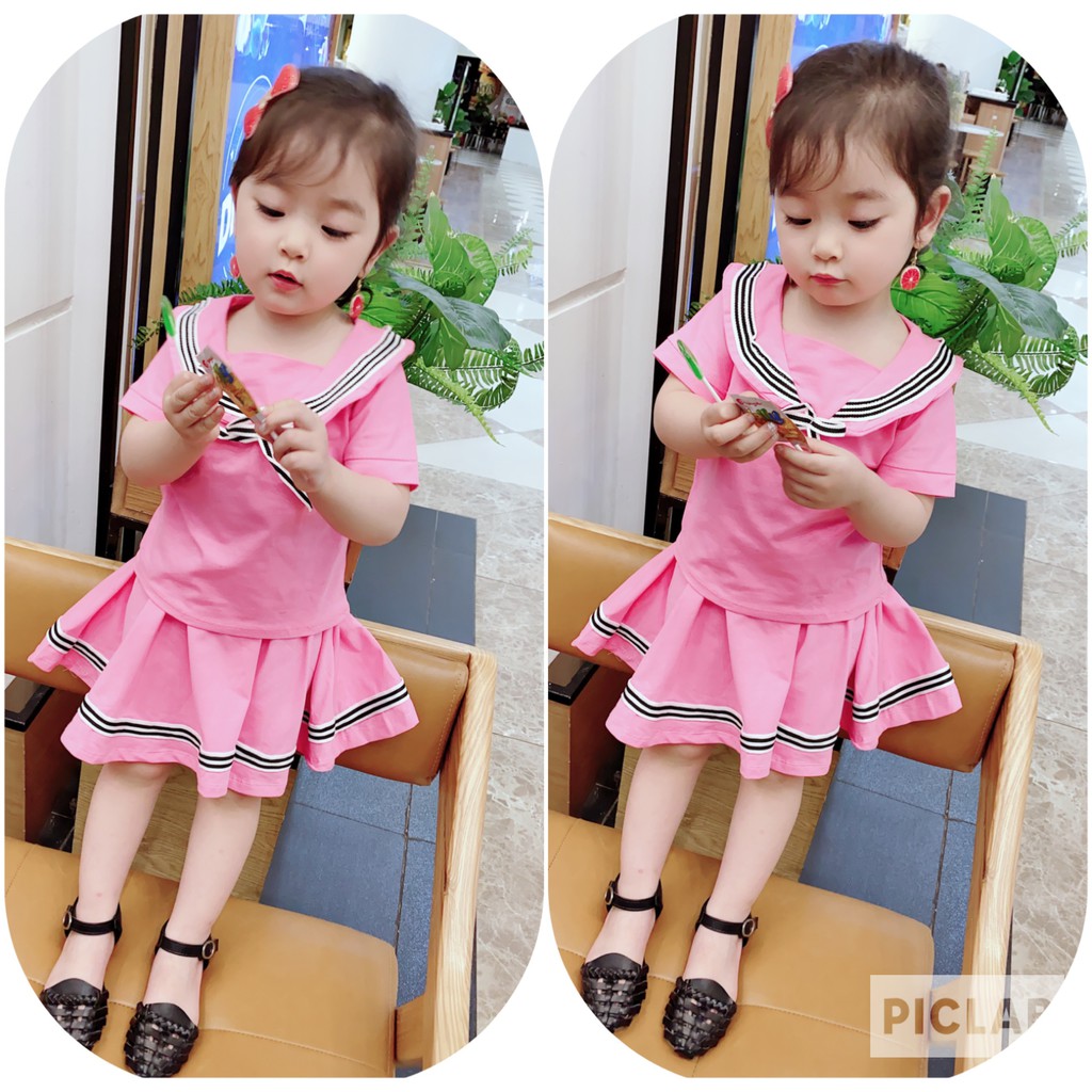 Set váy + áo viền cổ đáng yêu, ngộ nghĩnh cho bé gái - svvn