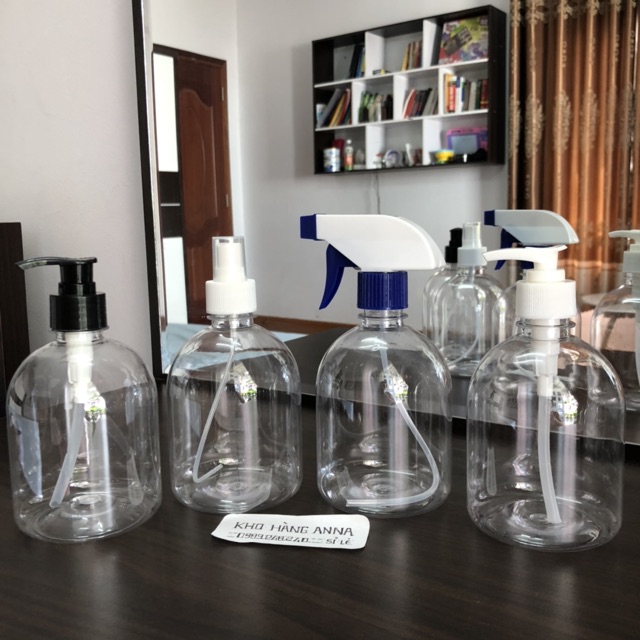 50 chai pet nhựa 500ml chiết mỹ phẩm màu nâu và trong suốt - combo 50 chai nhựa 500ml nhấn nhỏ giọt, xịt sương, nắp bật