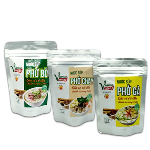 Nước Súp Phở ViancoFoods -Việt Ấn 03 gói (01 Nước Súp Phở Chay 200ml + 01 Nước Súp Phở Bò 200ml + 01 Nước Súp Gà 200 ml)