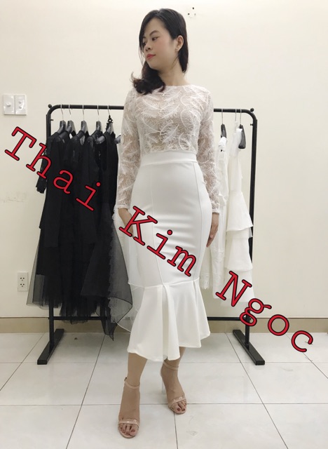 Đầm dự tiệc body lông vũ đuôi cá cao cấp kèm ảnh thật