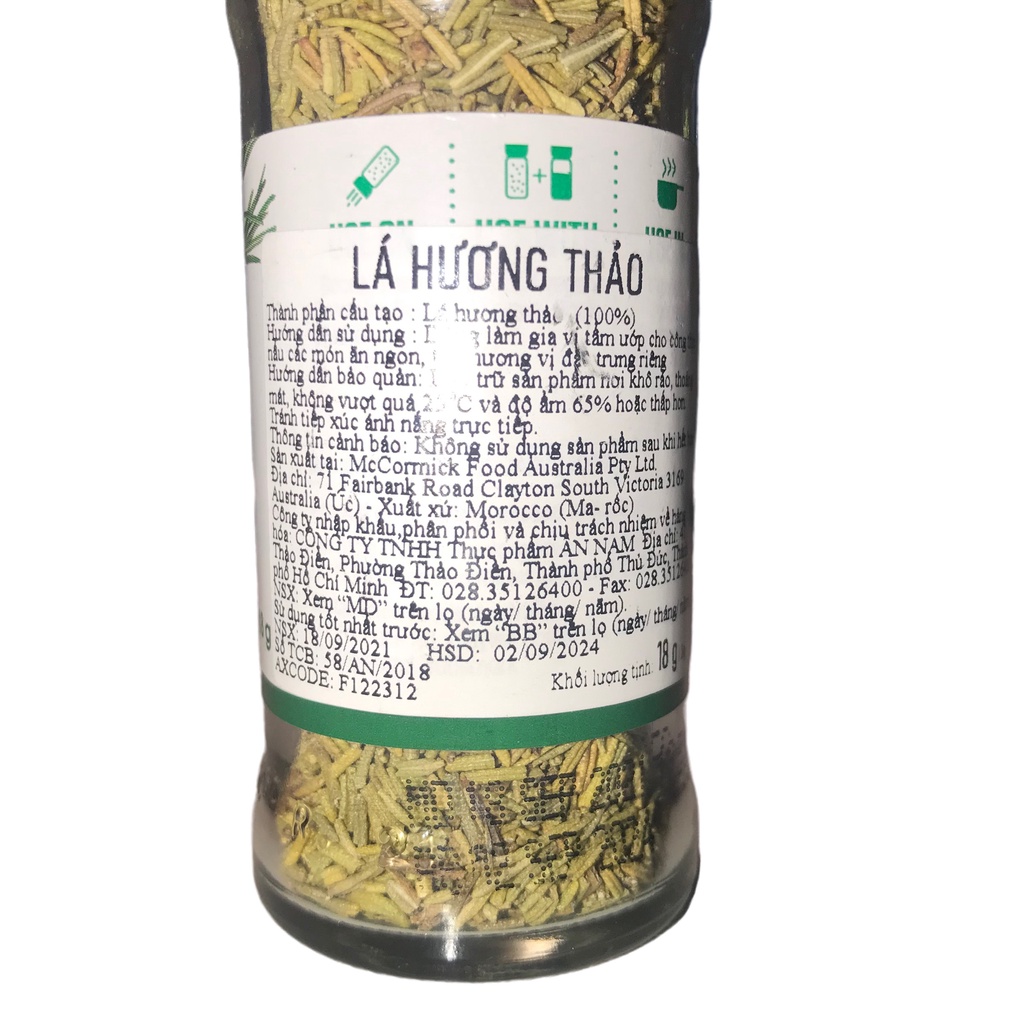 Lá Hương thảo McCormick 18g/Rosemary Leaves 18g