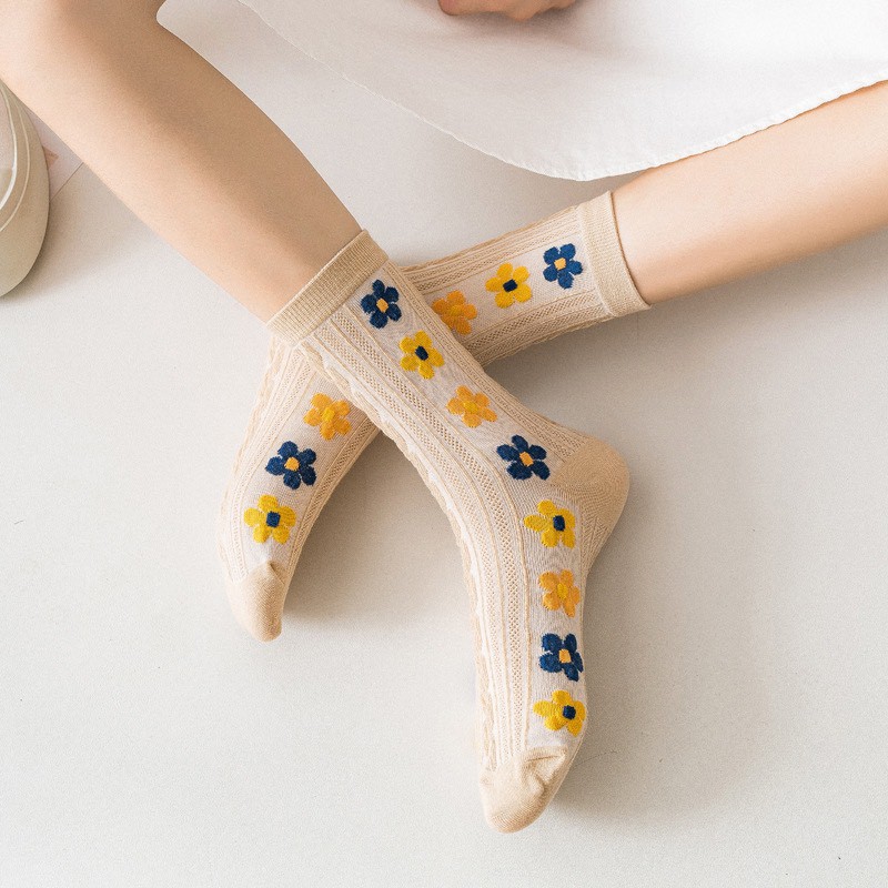 Tất Nữ Cổ Cao dệt kim thêu hoa cao cấp cute Đẹp cotton được chọn màu mẫu T13
