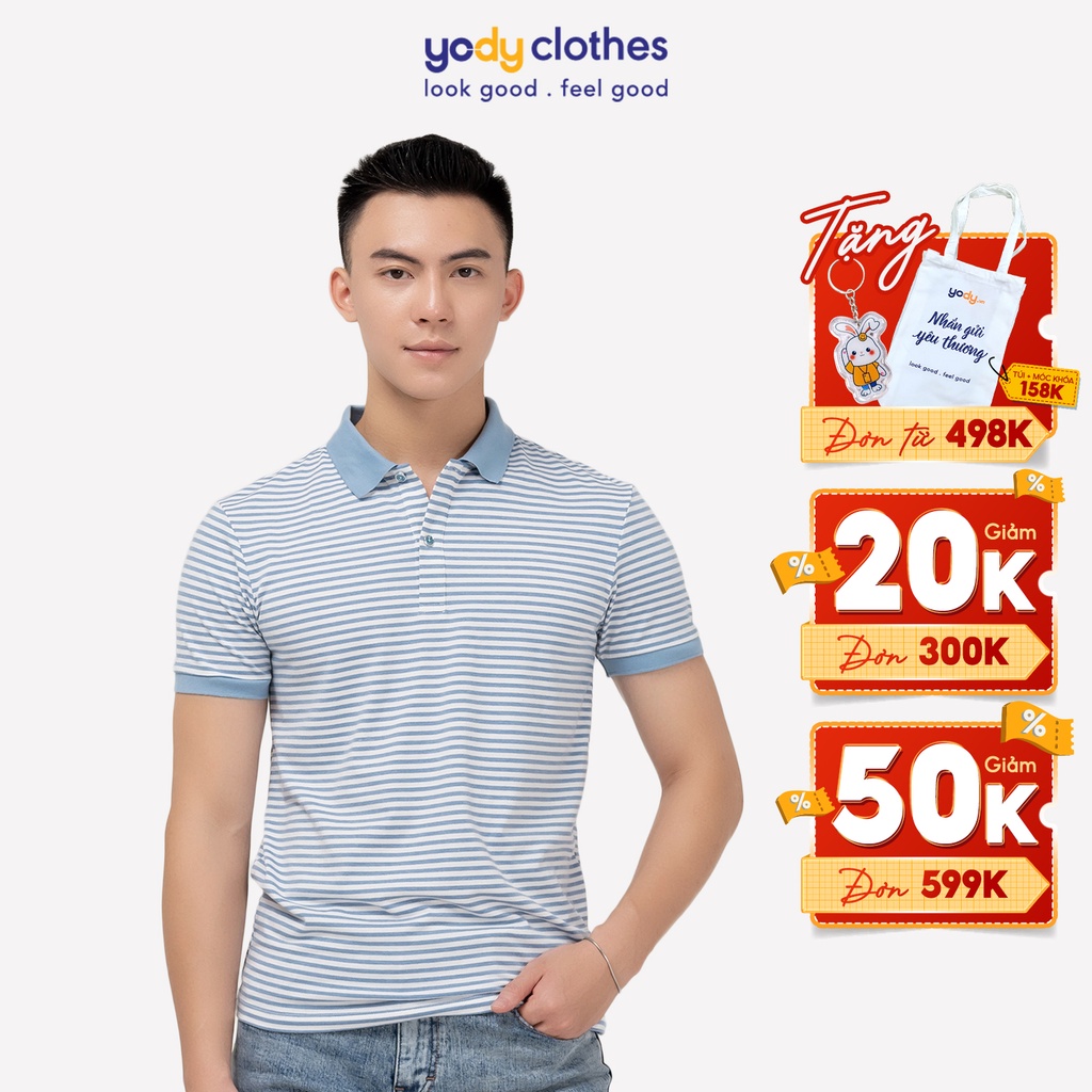 Áo polo nam YODY melange kẻ sọc kiểu dáng trẻ trung thoáng mát APM4069