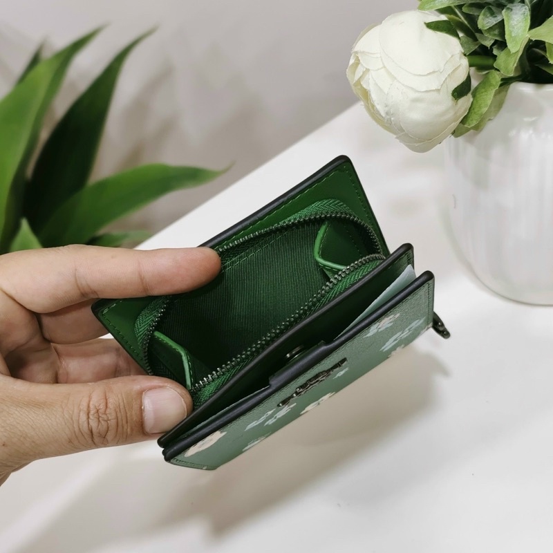 TNS-Ví ngắn cầm tay mini trendy Snap Wallet-chất da cao cấp-tone màu xanh lá hoa nhí xinh