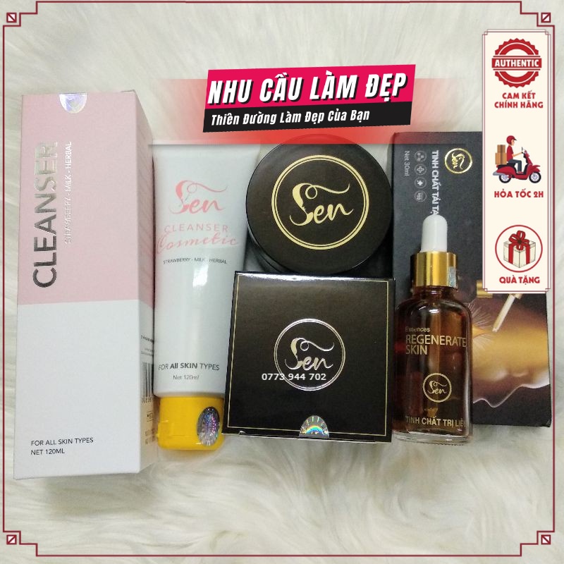 (Tặng Detox Mụn Sen 380k)Bộ sản phẩm Sen tái tạo da mụn, thâm cơ bản Mỹ Phẩm Sen