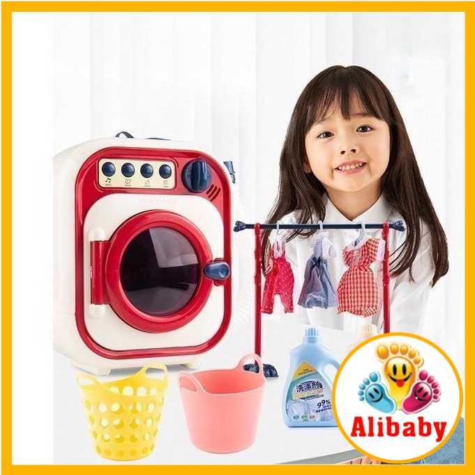 Đồ chơi cho bé gái máy giặt màu đỏ cao cấp tặng kèm búp bê xinh xắn làm quà sinh nhật E850