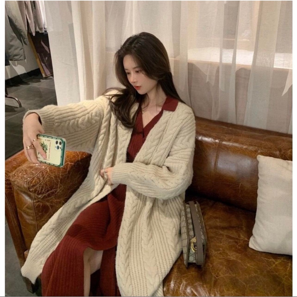 Áo cardigan len dáng dài chất dày mịn Quảng Châu