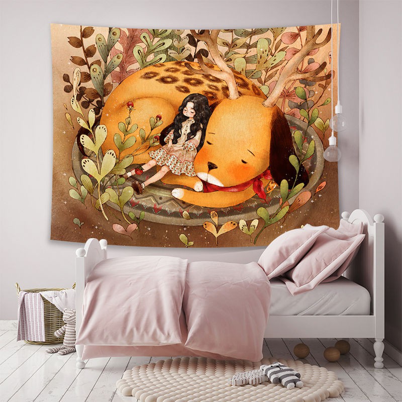 Tranh vải treo tường trang trí phòng ngủ, thảm treo tường decor hàng đẹp（130*150cm）