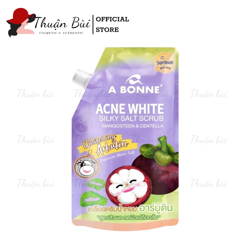 Muối Tắm Cao Cấp Trắng Da Giảm Mụn A Bonne' Acne White Silky Salt Scrub - Măng Cụt và Centella Túi 350g Có Vòi