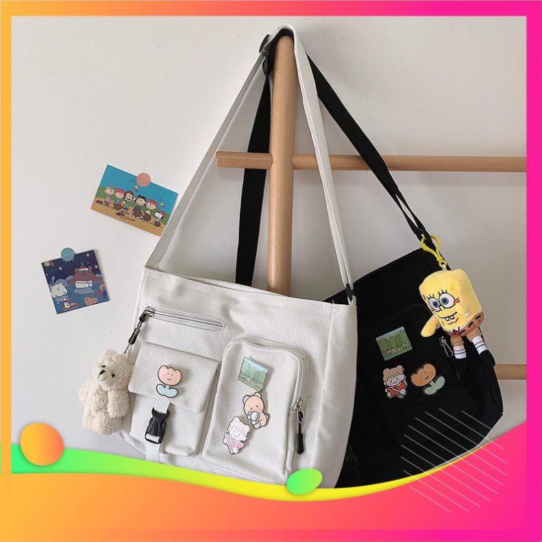 Túi tote canvas đeo chéo giá rẻ trơn vải mềm đi học vừa khổ A4 Thoitranghazin HG1307