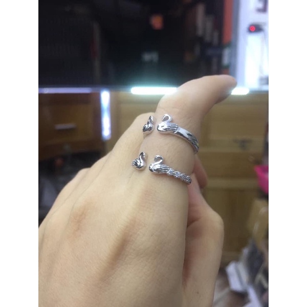 Nhẫn đôi thiên Nga bạc chuẩn đẹp xi kim hoặc không xi freesize